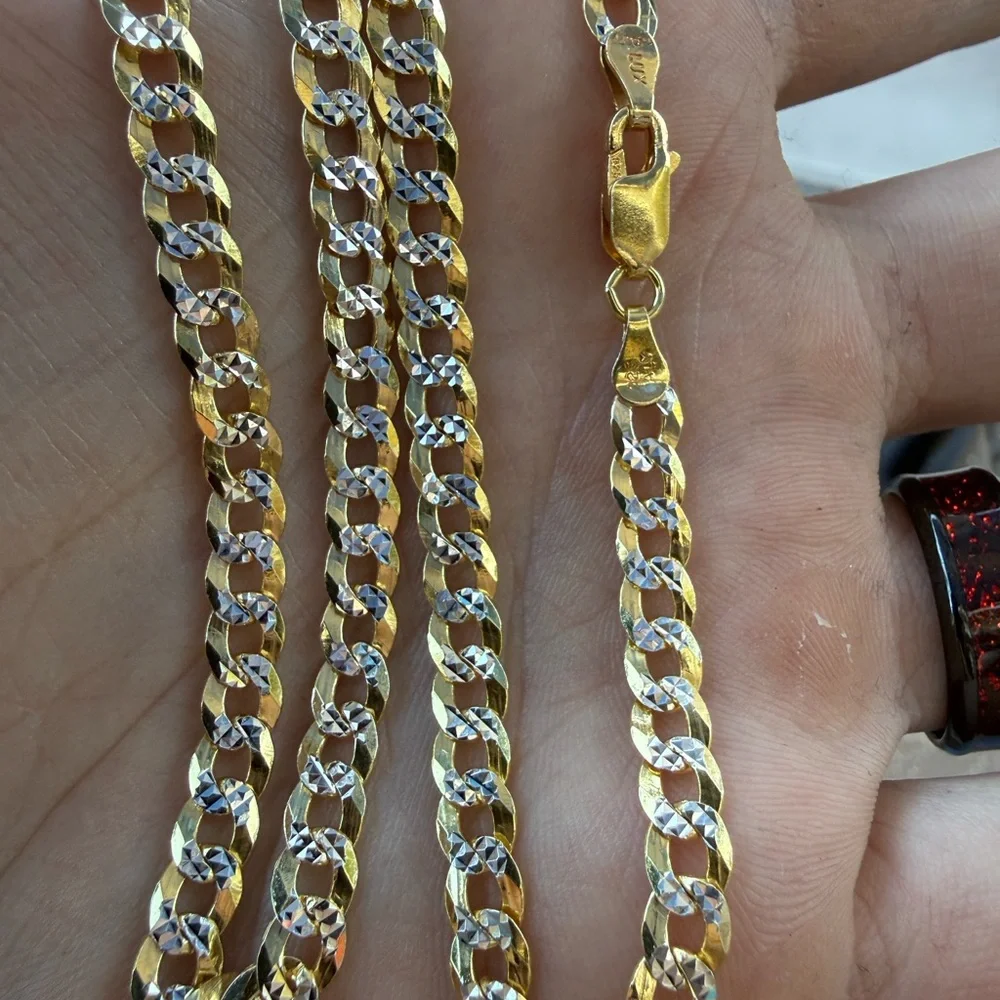 20 inch Pave Diamond Cut Curb Cuban 
925 with 14k Gold Vermeil- 5.2MM, 14.36gram - Picture 5 of 6